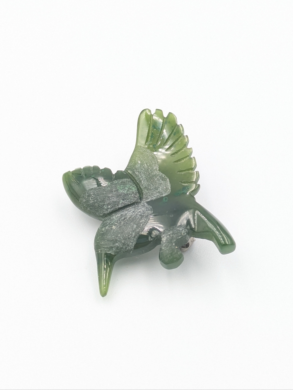 Jade stone green hummingbird carved brooch pin
